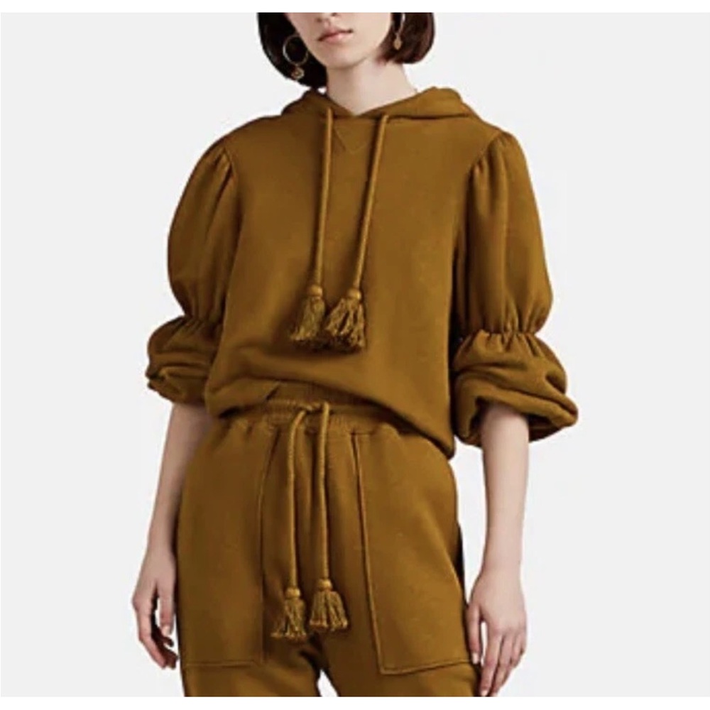 Ulla Johnson Mustard Puff-Sleeve Tassel Hoodie Sacha